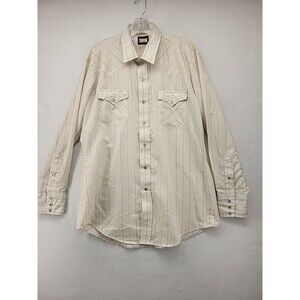 FENTON MEN'S SHIRT LARGE TAN EXTRA LONG TAIL PEARL SNAP DUAL POCKETS WESTERN